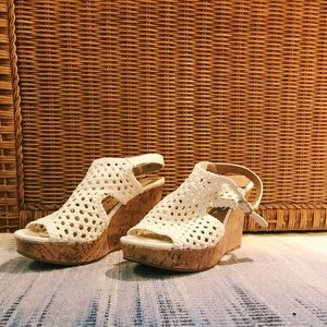 White cork wedge high heels